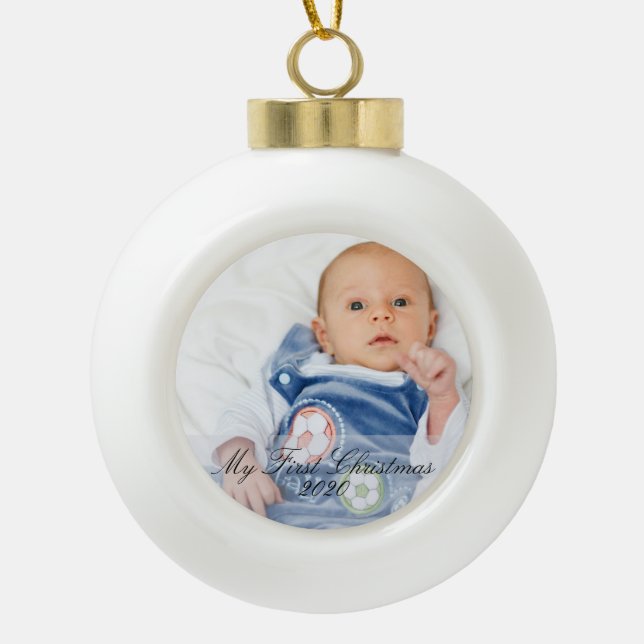 My First Christmas Baby Boy Ceramic Ball Christmas Ornament (Front)
