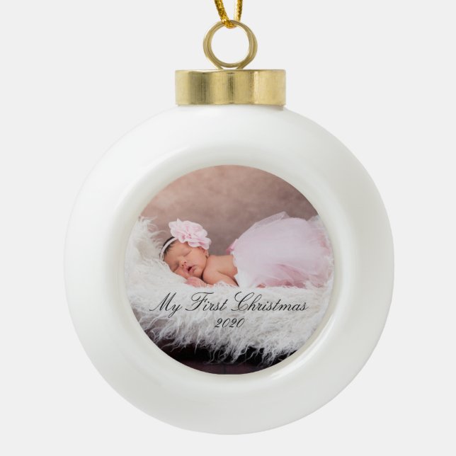 My First Christmas Baby Girl Ceramic Ball Christmas Ornament (Front)