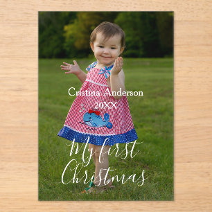 my first Christmas baby girl photo name year simpl Acrylic Invitations