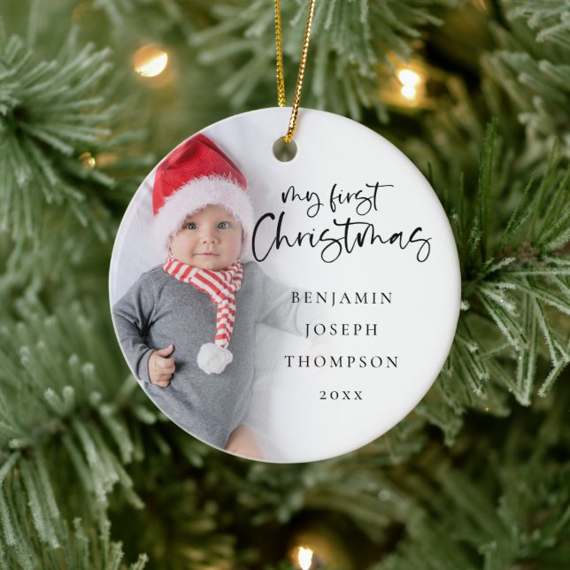 My First Christmas Baby Name Year 2 Photos  Ceramic Ornament (Tree)