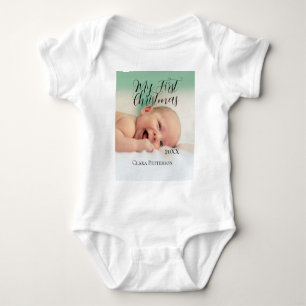 My first Christmas baby photo add name year modern Bodysuit