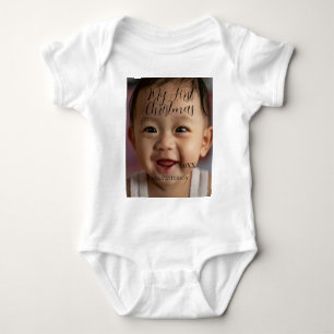 My first Christmas baby photo add name year modern Bodysuit