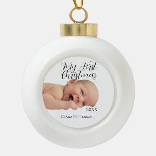 My first Christmas baby photo add name year modern Ceramic Ball Christmas Ornament