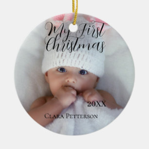 My first Christmas baby photo add name year modern Ceramic Ornament