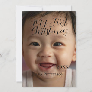 My first Christmas baby photo add name year modern Holiday Card