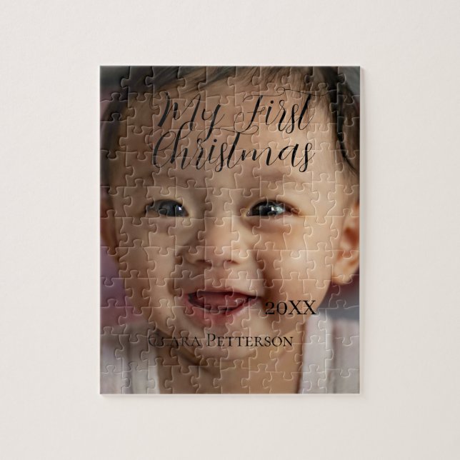 My first Christmas baby photo add name year modern Jigsaw Puzzle (Vertical)