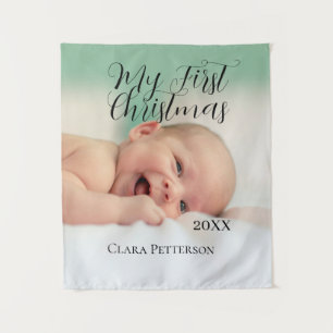 My first Christmas baby photo add name year modern Tapestry