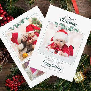 My First Christmas Baby Photo Birth Stats Holiday Card