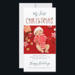 My First Christmas Baby Photo Collage Holiday Card<br><div class="desc">Cute Christmas baby photo with birth stats you can easily customize by clicking the "Personalize" button to add your favorite photos of the new member of the family.</div>