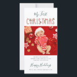 My First Christmas Baby Photo Collage Holiday Card<br><div class="desc">Cute Christmas baby photo with birth stats you can easily customize by clicking the "Personalize" button to add your favorite photos of the new member of the family.</div>