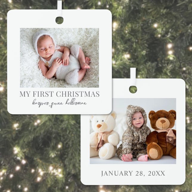 My First Christmas Baby Photo Double Sided Metal Ornament (Simple My First Christmas Baby Photo Double Sided Metal Ornament )