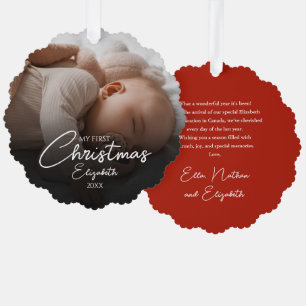 My First Christmas Baby Photo Elegant Script Ornament Card