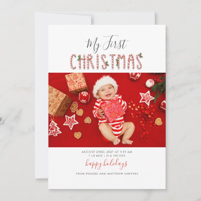 My First Christmas Baby Photo Holiday Card (Front)