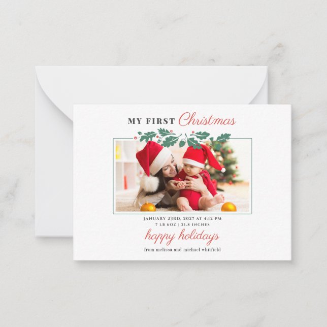 My First Christmas Baby Photo Holiday Card (Front)
