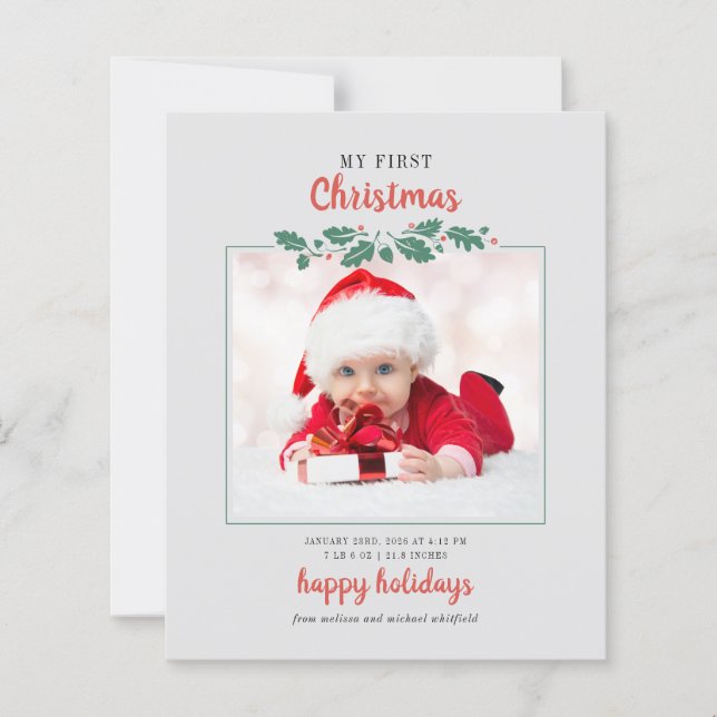 My First Christmas Baby Photo Holiday Card (Front)
