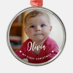 My First Christmas baby photo keepsake Metal Ornament