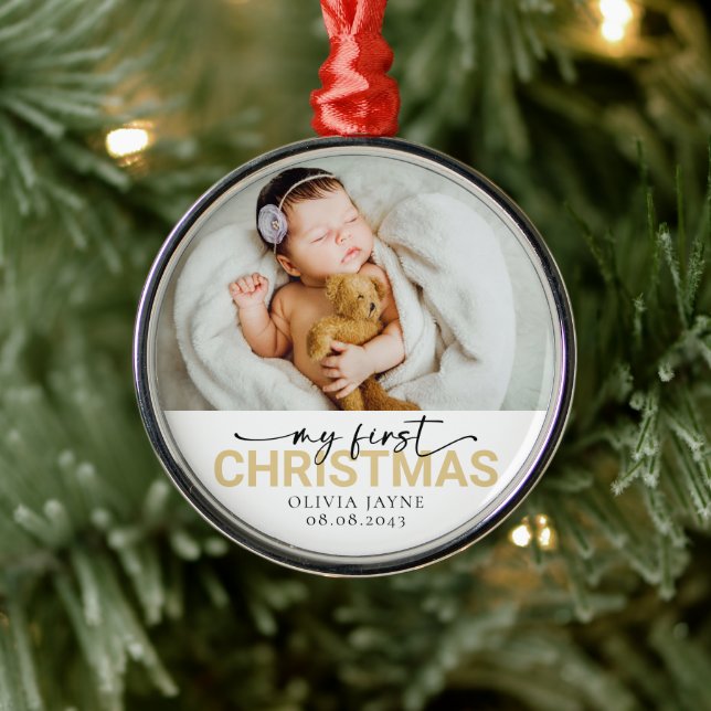 My First Christmas Baby Photo Keepsake Metal Ornament (Tree)