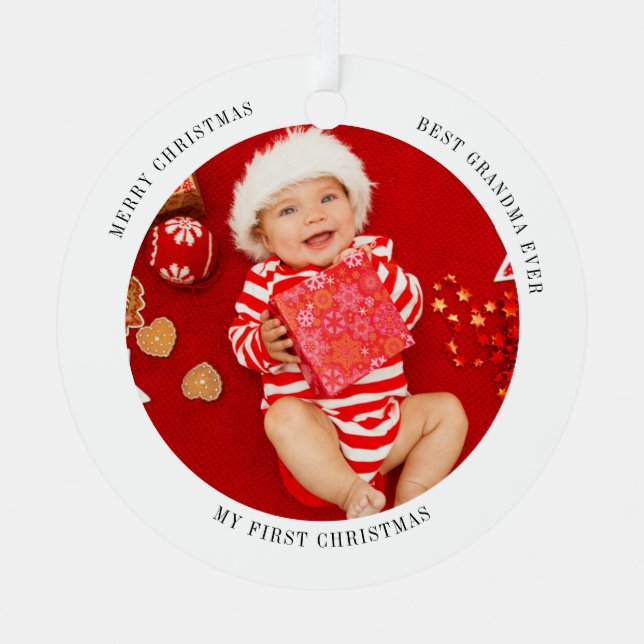 My First Christmas Baby Photo Metal Ornament (Front)
