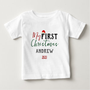 My First Christmas Baby Photo Personalize Name  T-Shirt
