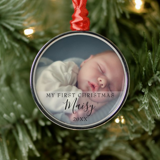My First Christmas Baby Photo Personalized Metal Ornament (Tree)