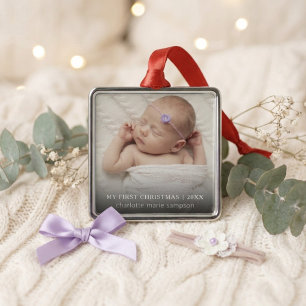 My First Christmas Baby Photo Silver Frame Metal Ornament