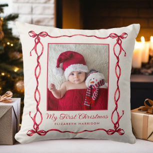 My First Christmas Baby Photo Throw Pillow