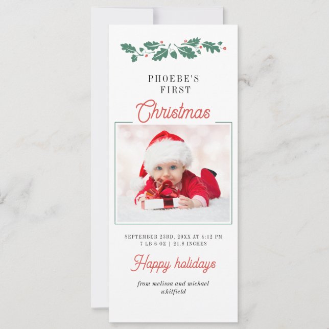 My First Christmas Baby Photos Birth Announcement (Front)
