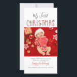 My First Christmas Baby Photos Modern Holiday Card<br><div class="desc">Cute Christmas baby photo with birth stats you can easily customize</div>