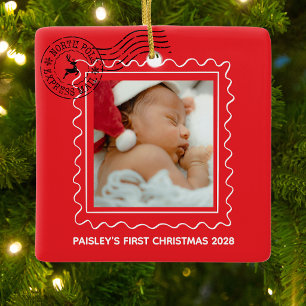 My First Christmas Baby Postal Stamp Photo Ceramic Ornament