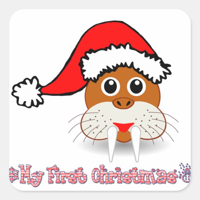 My First Christmas Baby Walrus Square Sticker (Front)