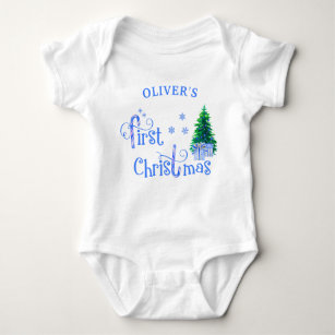 My First Christmas Blue Christmas Tree and Gifts Baby Bodysuit