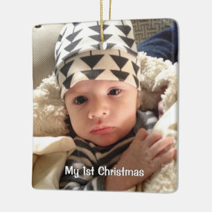 My First Christmas Blue Tiny DOTS Baby Boy Photo Ceramic Ornament