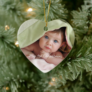 My First Christmas Bright Pink Dots Photo Ornament