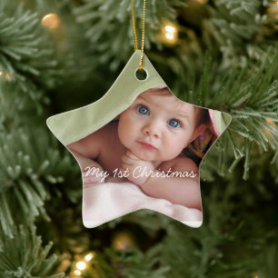 My First Christmas Bright Pink Dots Photo Ornament