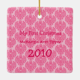 My First Christmas Bright Pink Dots Photo Ornament