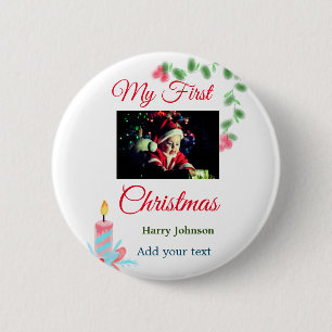 My first Christmas candle add baby photo name leav 2 Inch Round Button