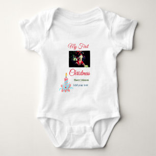 My first Christmas candle add baby photo name leav Bodysuit