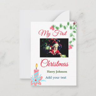 My first Christmas candle add baby photo name leav Card