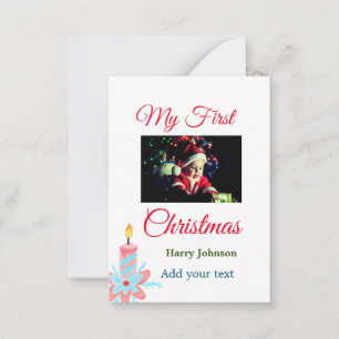 My first Christmas candle add baby photo name leav Card