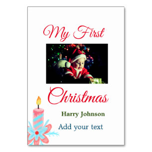 My first Christmas candle add baby photo name leav Table Number