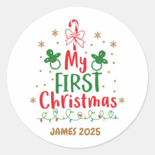 My First Christmas Candy Cane Classic Round Sticker