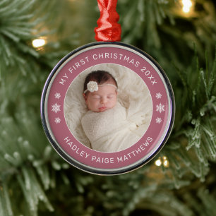 My First Christmas Cassis Baby Girl Photo Metal Ornament