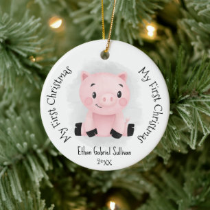 My First Christmas Custom Name Pig Christmas Ceramic Ornament