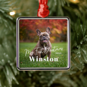 My First Christmas Custom Pet Name Photo Metal Ornament