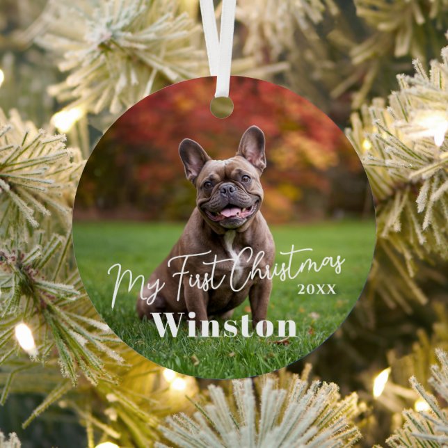 My First Christmas Custom Pet Name Photo Metal Ornament (Insitu)
