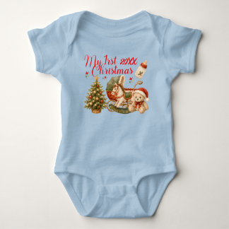 My First Christmas Cute and Colourful Blue Baby Bodysuit