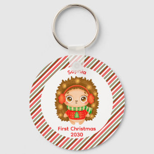 My First Christmas cute baby girl name xmas Keychain