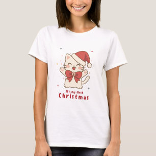 My First Christmas Cute Cat Design T-Shirt