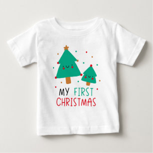 My First Christmas - Cute Christmas Trees Baby T-Shirt