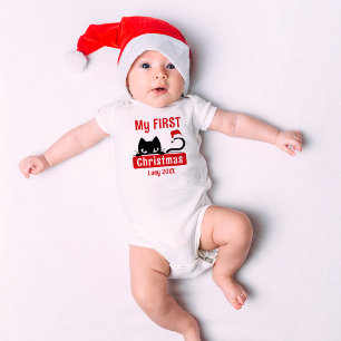 My First Christmas Cute Kitten Custom Baby Name Bodysuit
